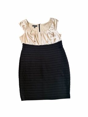 London Style Nights Silk-Effect Ivory & Black Bandage Sheath Dress Size 18W